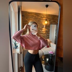 Pink Ribbed Turtleneck Sweater